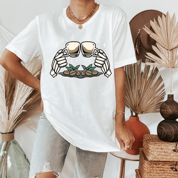 Skeleton Best Friend Coffee T shirt - Picture 2 of 5